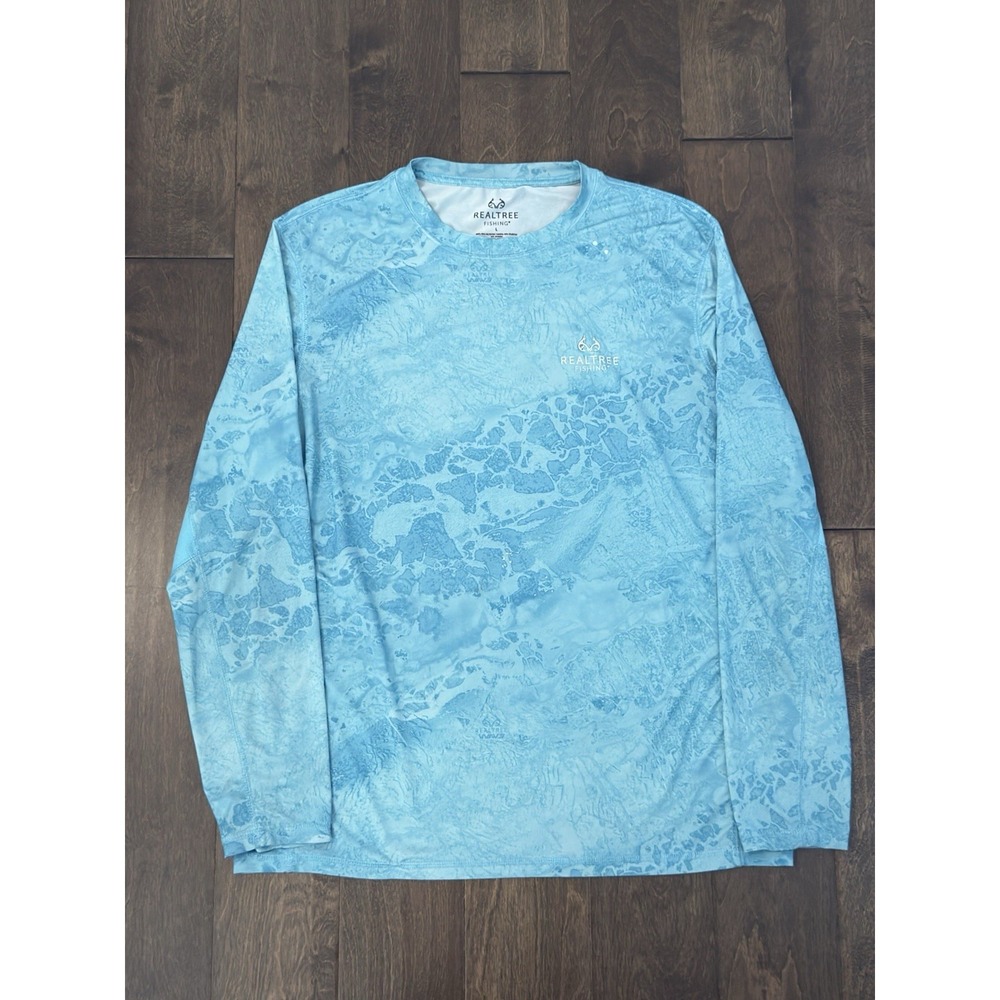 Magellan Outdoors Realtree Mens Blue Camo Print Fishing Long Sleeve Shirt L